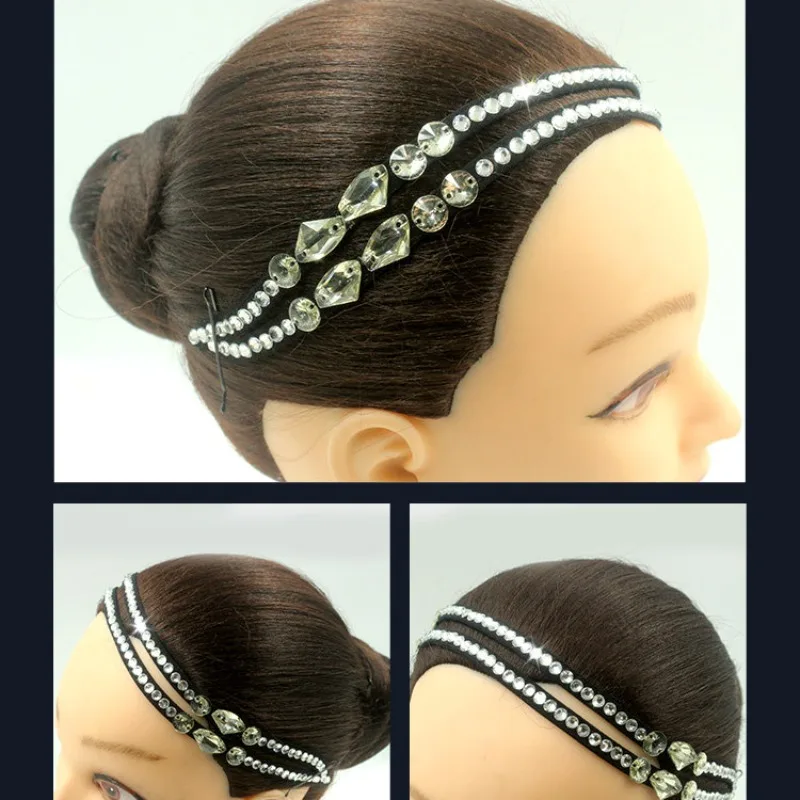 Customized Latin Dance Headwear Competition Water Diamond Hair Strap Female Performance Shining Paste Drill Flower Ornament