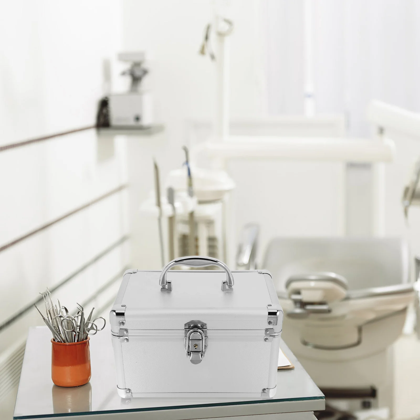 صندوق دواء محمول من سبائك الألومنيوم بطبقة مزدوجة وحقيبة حمل ذات سعة كبيرة مع مقبض منظم تخزين الأدوية للمنزل #5