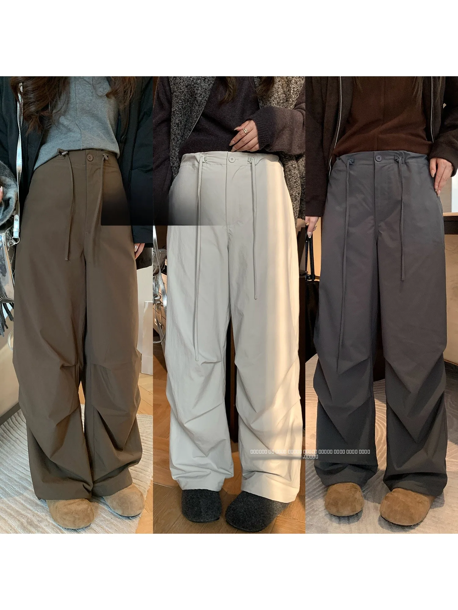 

NAZ plus Size Winter Faion Spor Fce Lined Casual Pants Wide Leg Loose Dstring Trousers for Lazy Women