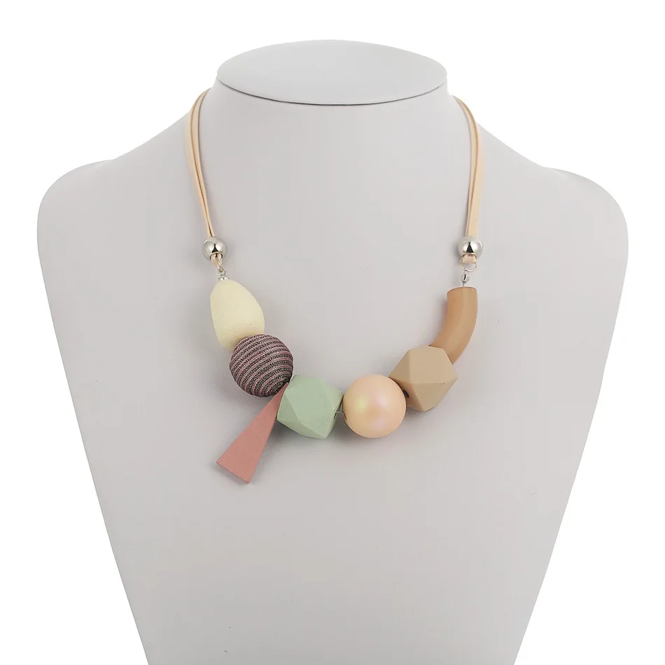 Women's geometric wooden bead necklace with allergy rope chain necklace jewelry retro pure handmade jewelry versatile collarbone