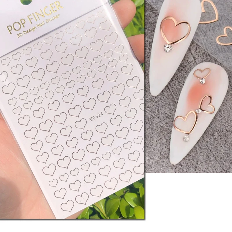 

3d Nail Art Decals Rose Gold Loves Hollow hearts Stars Bowknots Adhesive Sliders Nail Stickers Decoration For Nail Manicure