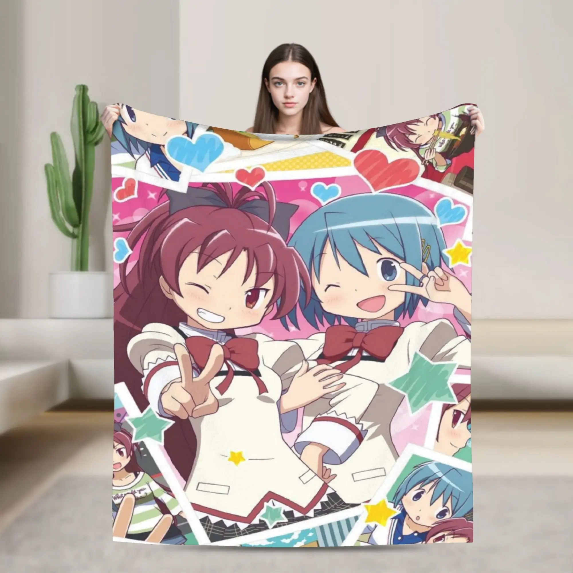 Puella Magi Madoka Magica Anime Blankets Soft Coral Fleece Plush Healing Present  Throw Blankets Rug Piece