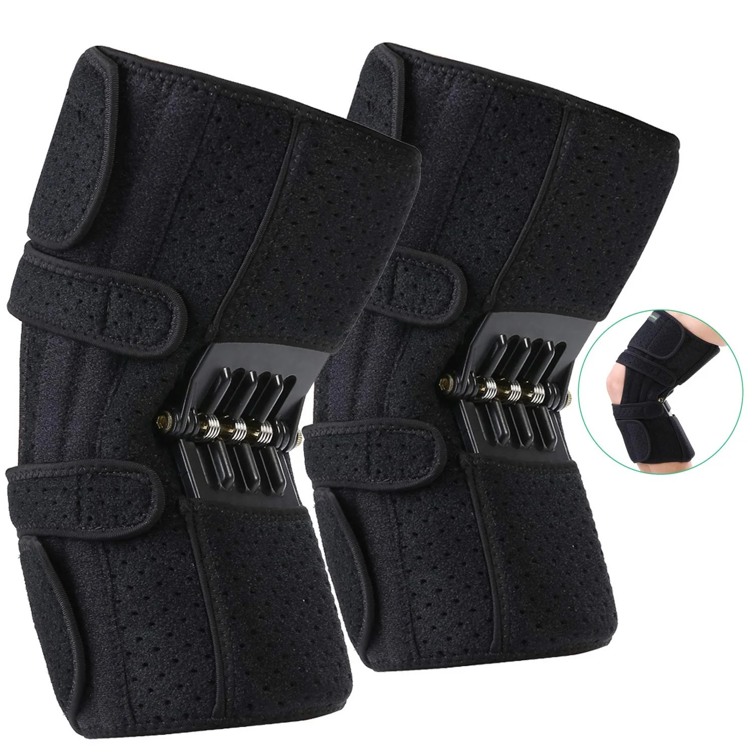 Upgraded Knee Booster Brace Rebound Spring Joint Support Adjustable Open Dual Strap Patella Support for Knee Osteoarthritis