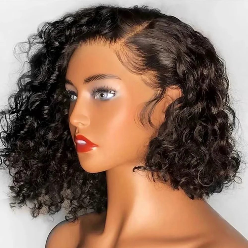 

Curly 13x4 Bob Wigs Lace Front Human Hair Wigs 230% Full Density Deep Wave Short Bob Wig Pre Plucked For Black Women 10 12 Inch