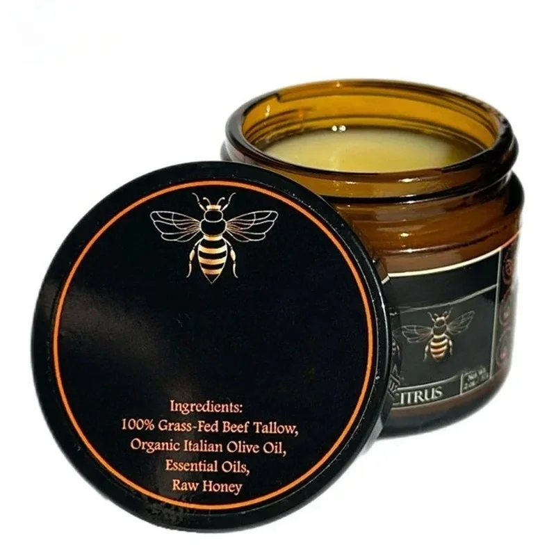 Creme Hidratante Orgânico de Carne de Gado Alimentado com Pasto e Mel Cru para Pele Macia e Suave, Hidratante Artesanal Totalmente Natural para a Pele