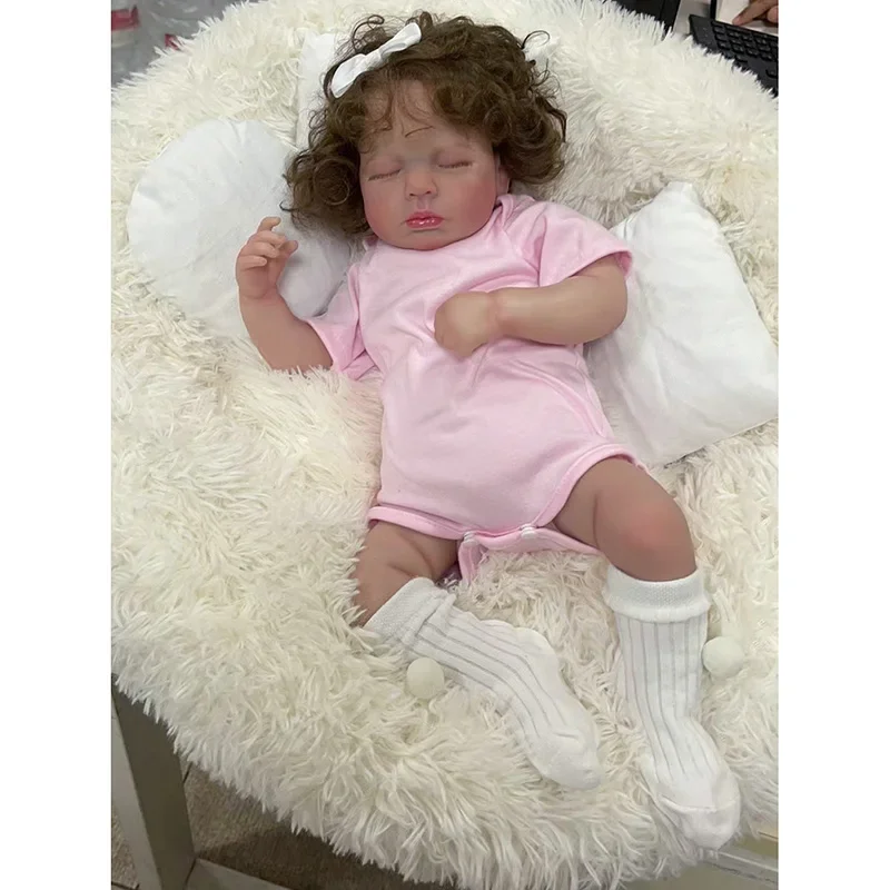 48cm Reborn Dolls Loulou Sleeping Girl Cotton Body Lifelike Curly Hair with 3D Skin Venis Painting juguetes para niños