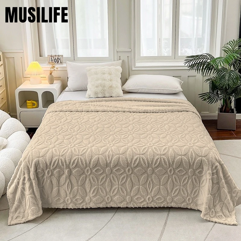 

Winter Warm Soft Embossing Coral Fleece Blanket for Couch Jacquard Fluffy Plush Throw Blankets for Bed Cover Home New Year Gift