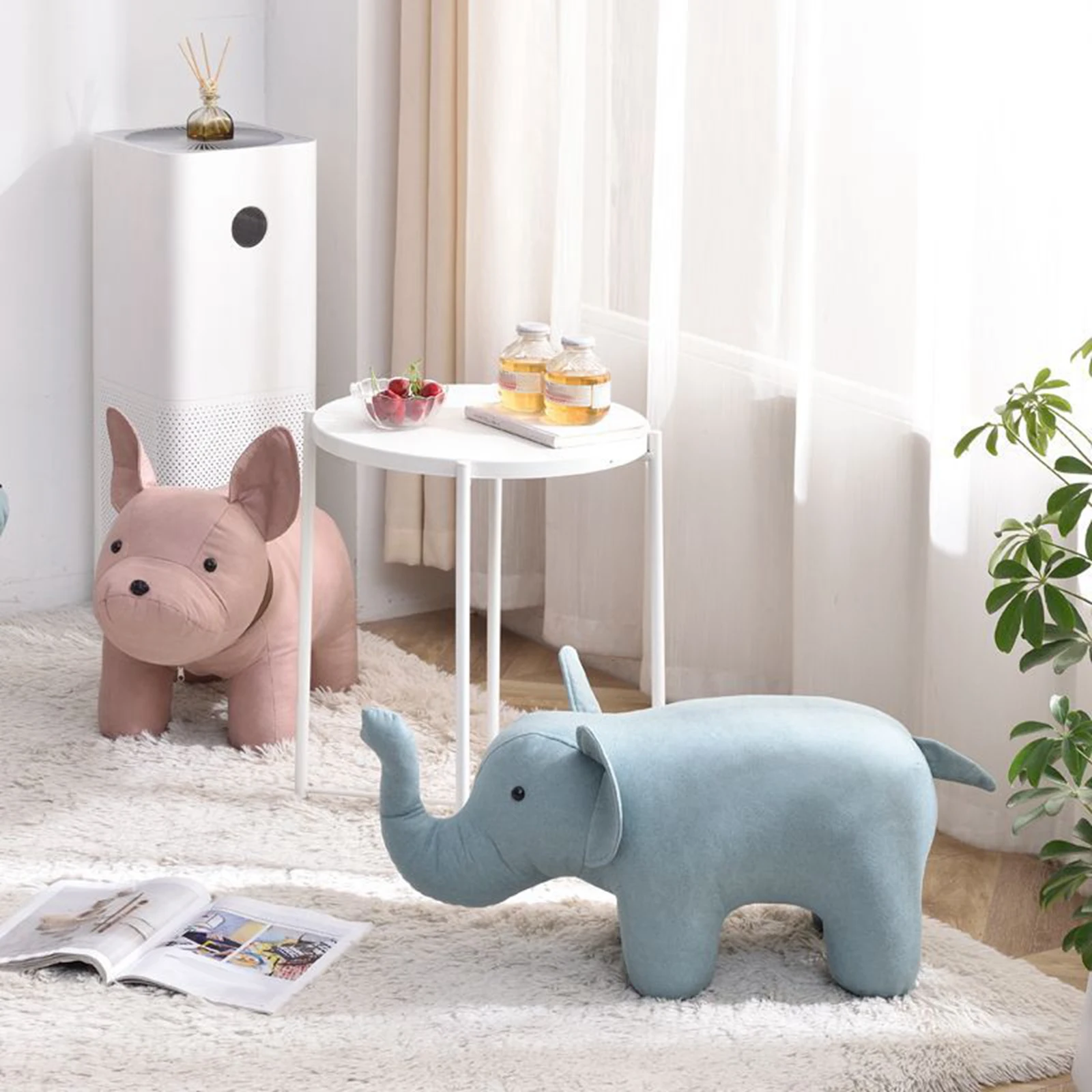 Sofa Tea Stool Cute Cartoon Animal Stool Wood Ottoman Stool Animal Footstool Creative Sofa for Living Room Housewarming Gift