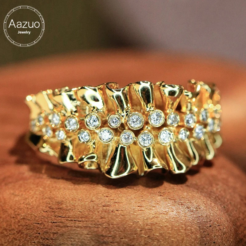 

Aazuo Vintage Jewely 18K Yellow Gold Natrual Diamonds Luxury Life Style Skirt fold Rings For Girls & Women Senior Banquet Part