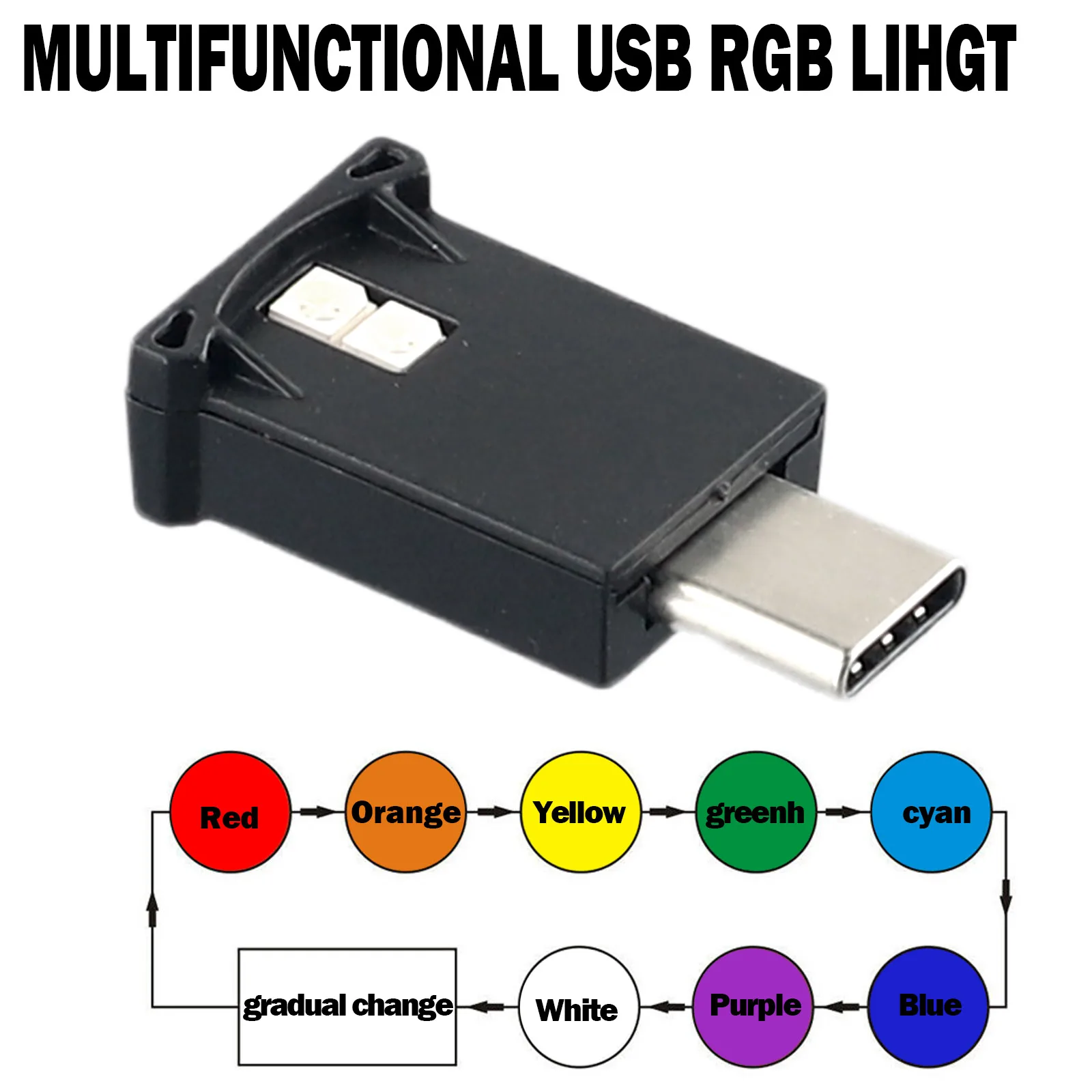 C타입 LED 램프 USB-C, 유연한 실내 조명, 미니 네온 부품 액세서리, 실용적인 자동차 분위기