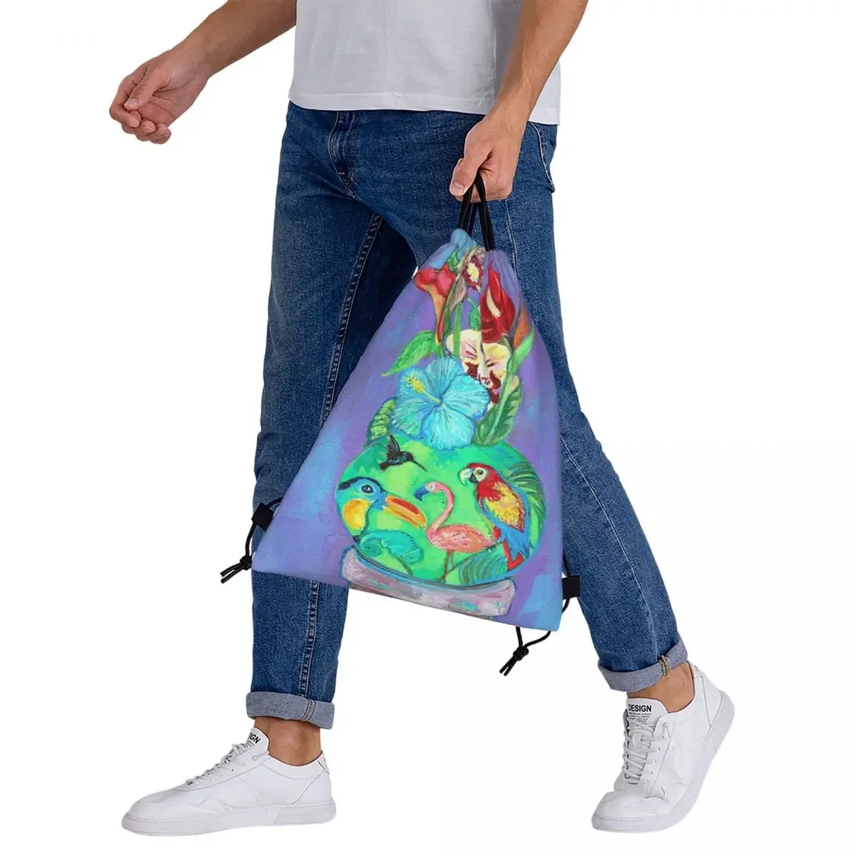 Flowers In A Vase With A Tropical Vibe Backpacks Drawstring Bags Drawstring Bundle Pocket Storage Bag Book Bags Man Woman School