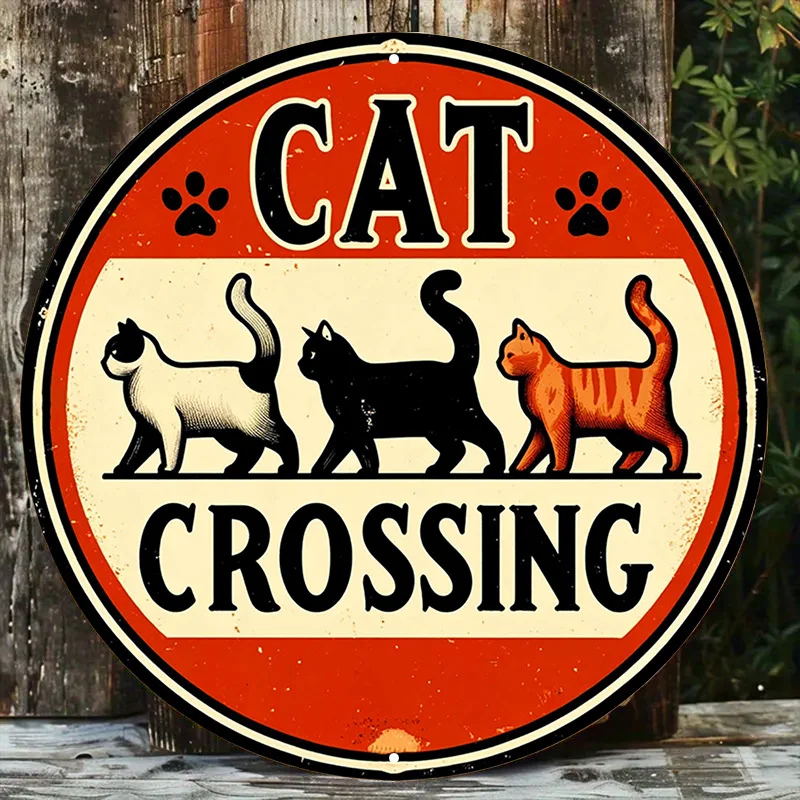 1 Stück Retro Cat Crossing Vintage Metallschild – Wandbehang aus Aluminium für Bar, Café, Zuhause – wetterbeständig, Mehrzweck-Fe