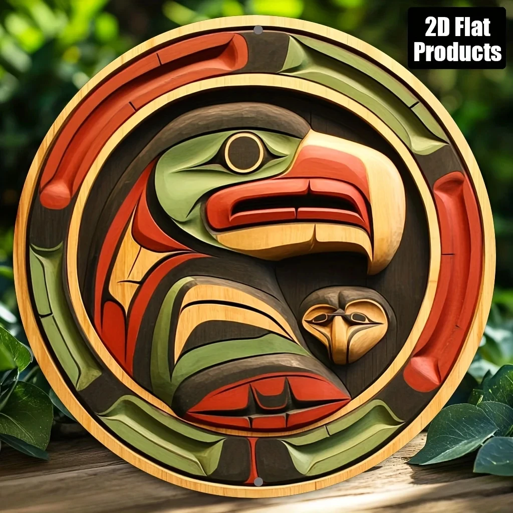 Hd Tin Sign, Northwest Coast Native Thunderbird Circular Metal Wall Art, Tribal Native Decoration