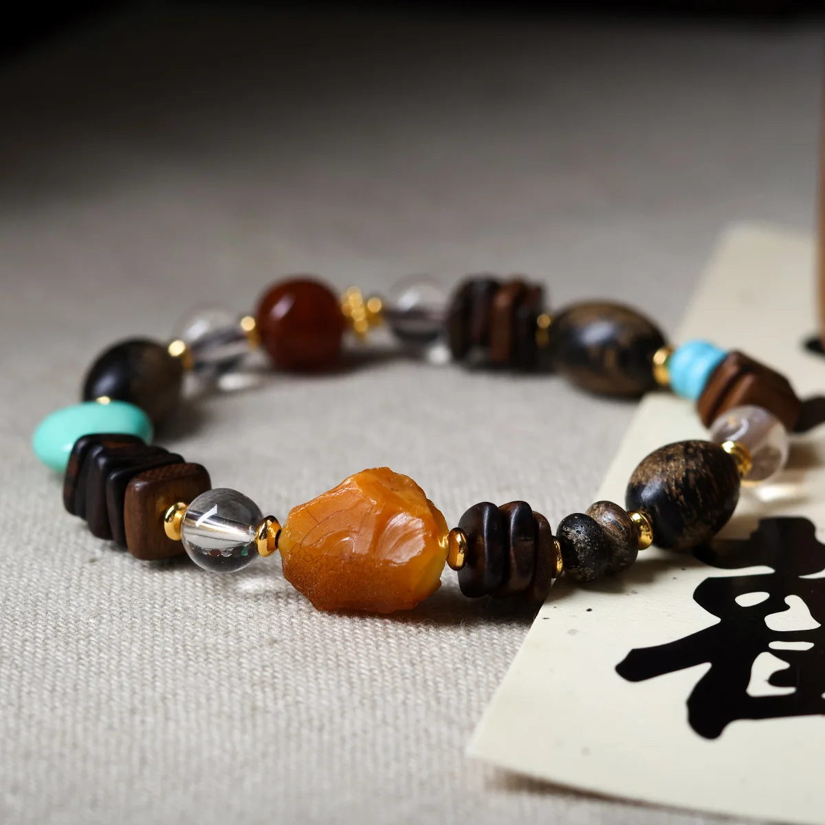 Dalagan Free-form Beads Bracelet with Natural White Crystal Raw Amber Turquoise Love Heart Beads Gifts