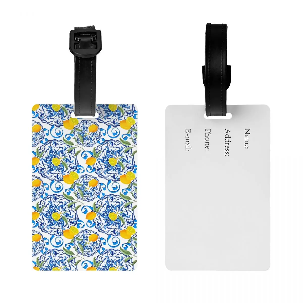 Agrumi personalizzati, sfondo a mosaico, stile mediterraneo, etichetta per bagagli con motivo a frutta al limone borsa da viaggio valigia Privacy Cover ID Label