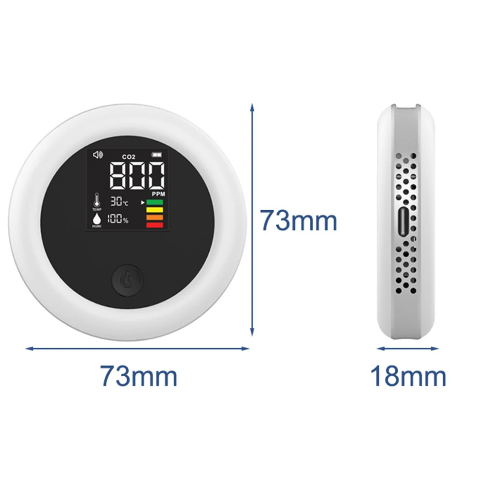Monitor de calidad del aire de dióxido de carbono 3 en 1, medidor de CO2 portátil, probador de Sensor, pantalla LED HD, carga USB para plantar habitaciones, turismo