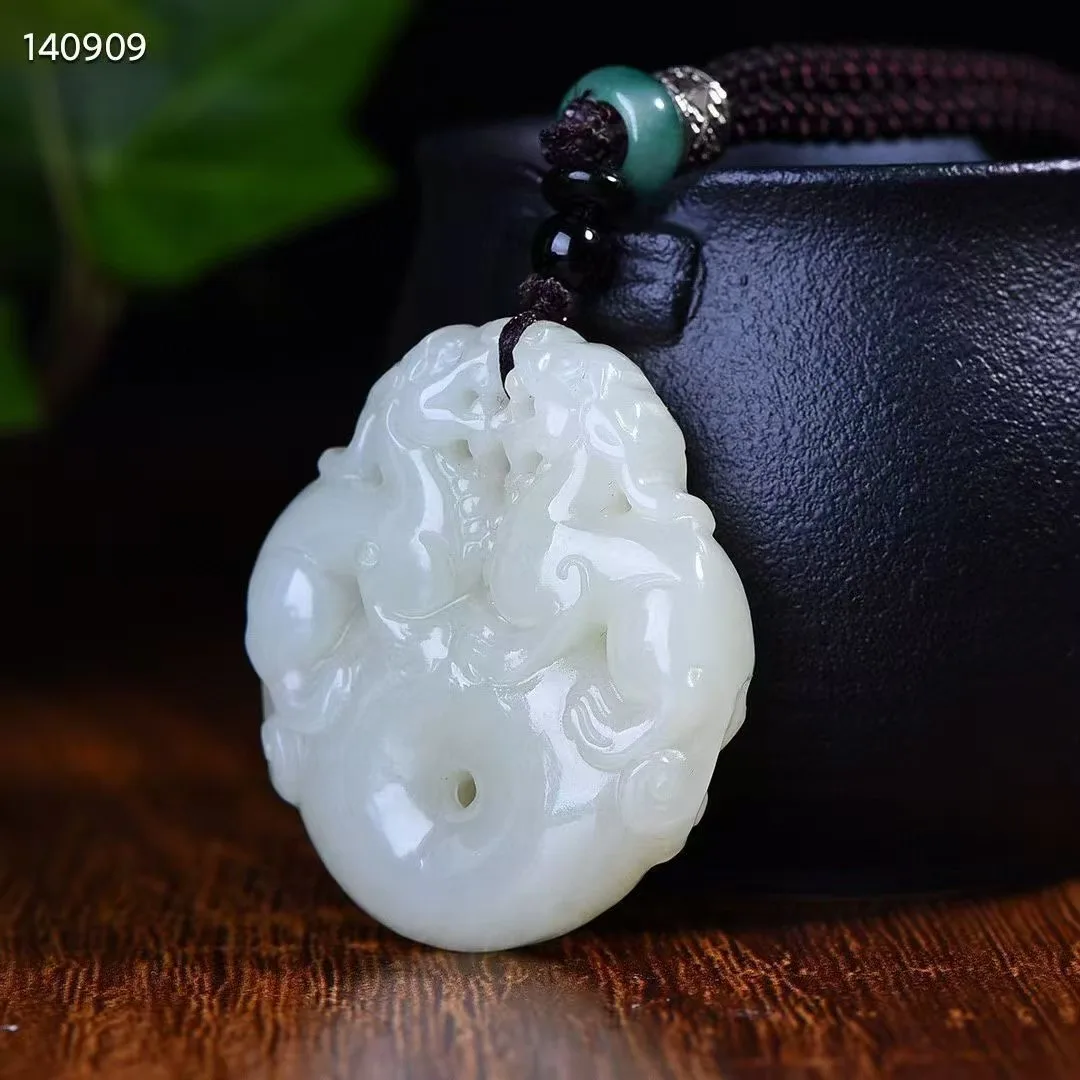 Natural 100% real hetian jade pendant necklace hand-carved Double Pixiu necklaces pendants man woman jade jewelry Bless peace