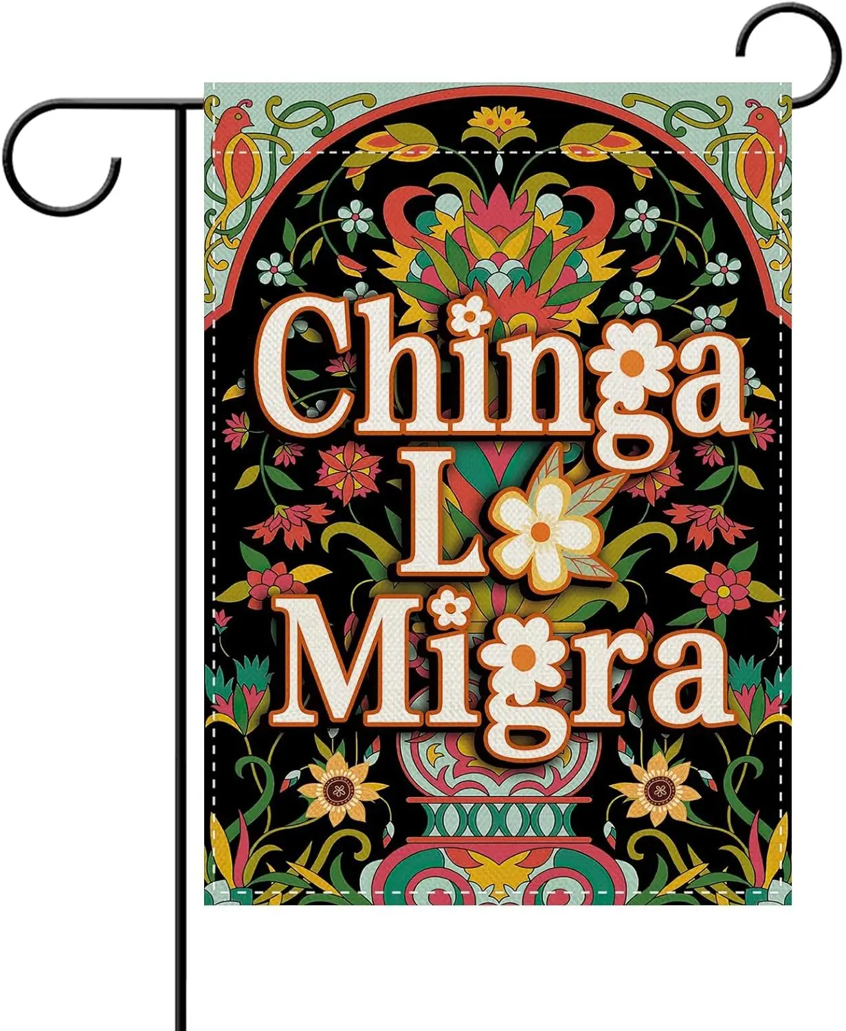 Dyrenson La Migra Floral Decorative Garden Flag, Immigrants Human Rights Anti Ice Flower Yard Outside Home Decoration, Socia ZZM