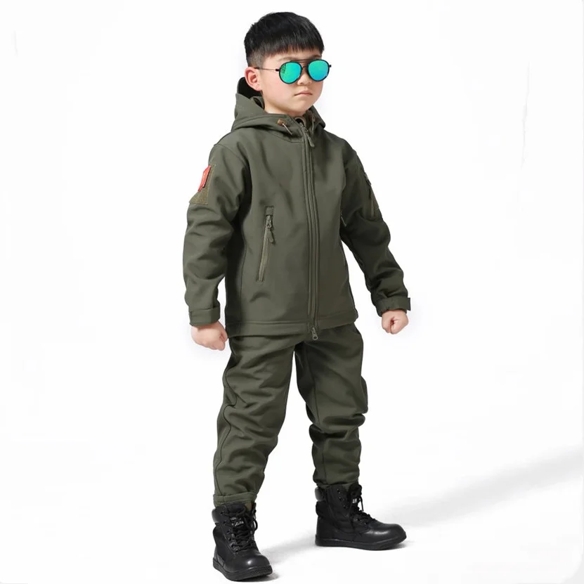 

Kids Outdoor Trekking Hiking Jacket Pants Set CS Training Climbing Suit Windproof Shark Skin Soft Shell Children Hunting Clothes