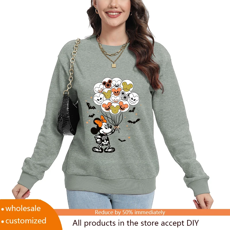 

Halloween Disney Hoodie Y2k Clothes Skeleton Woman Sweatshirts Hoodies Fall Long Sleeves Mickey Clothing Trends Ladies Top