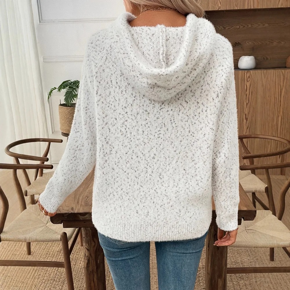 2026 Autumn Winter Women's Clothing Hooded Pullover Sweater Warm Soft Knitted Sweatshirt Pullover Casual Long Sleeve Drawstring
