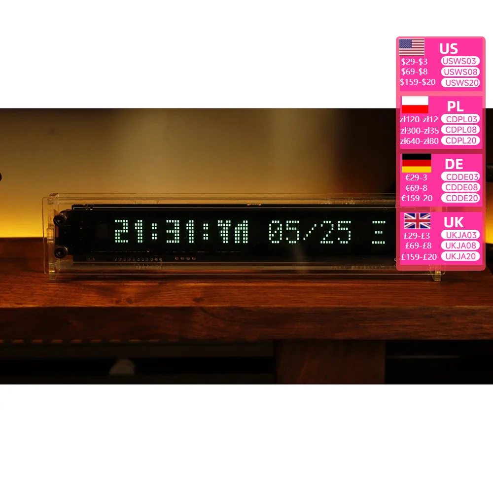 Narcher VFD Clock Flip  Digital LED  Vacuum Fluorescent Display WIFI timing Screen  Desktop