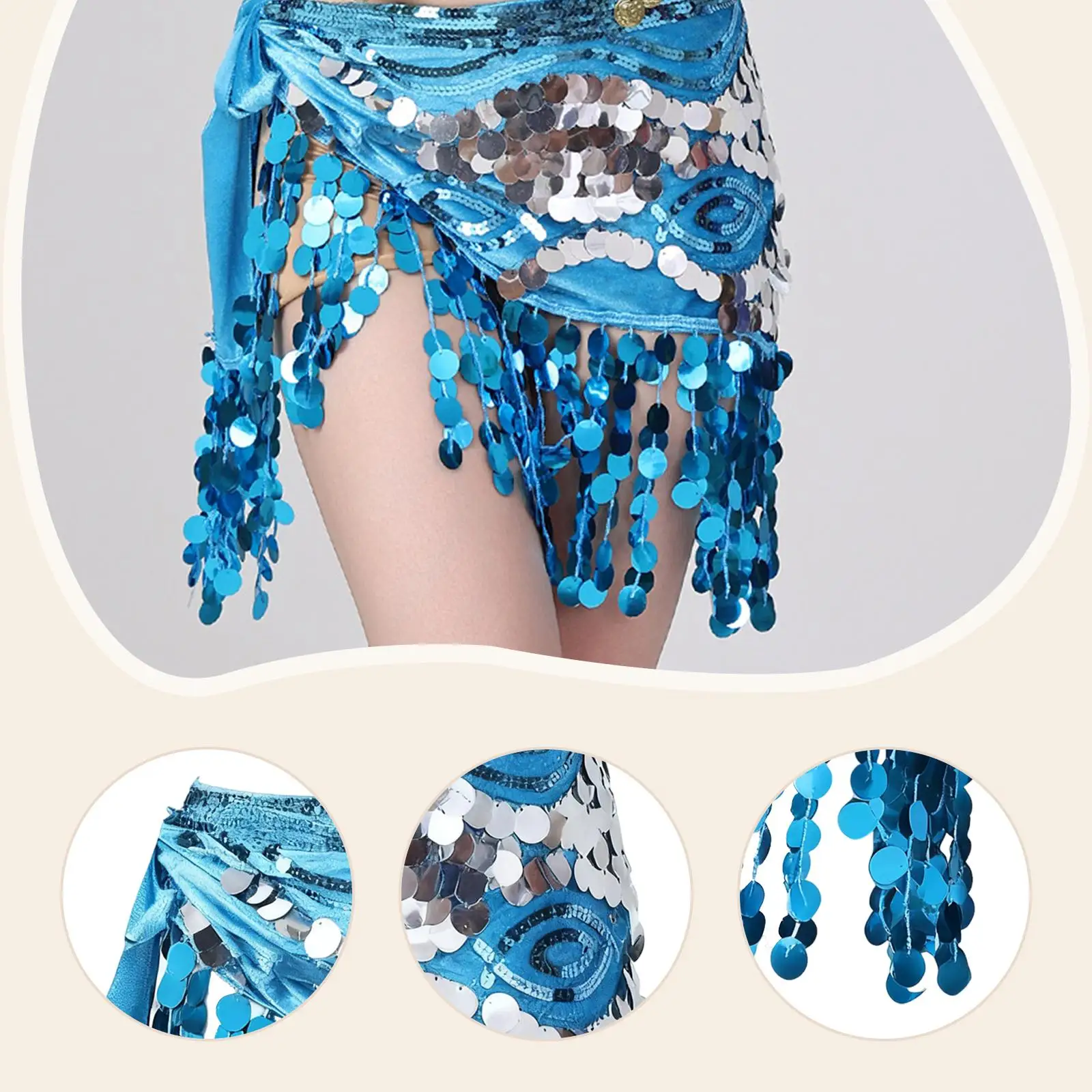 Belly Dance Hip Scarf Costume Belt Shiny Dancewear Sequin Tassel Skirt Waist Chain Bellydancing Hip Belt for Tango Nightclub