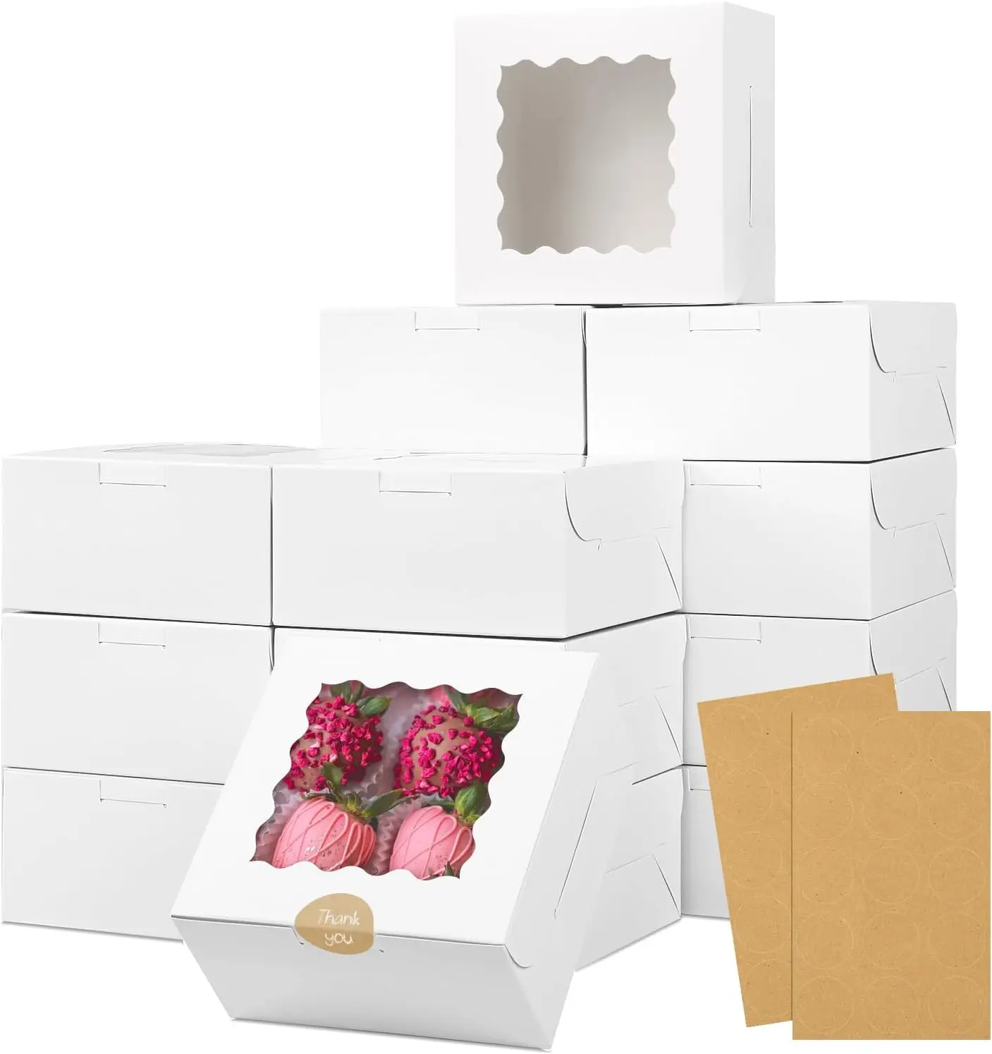

30pcs White Cookie Boxes with Window, 6x6x3 Inches Bakery Boxes for Cookies, Pastry, Strawberries, Small Pie