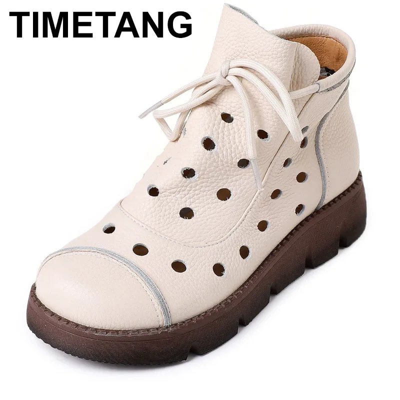 

Женские ботильоны 2025 года, летние сандалии из натуральной кожи с круглым носком, шнуровка ручной работы в стиле ретро для отдыха