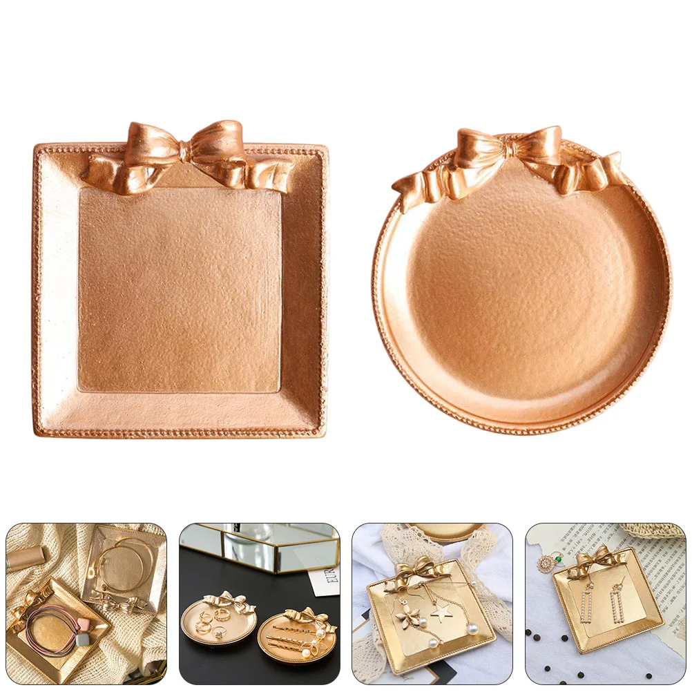 

2 Pcs Decorative Organizer Tray Small Jewelry Dish Earring Holder Plate Decoration Cute