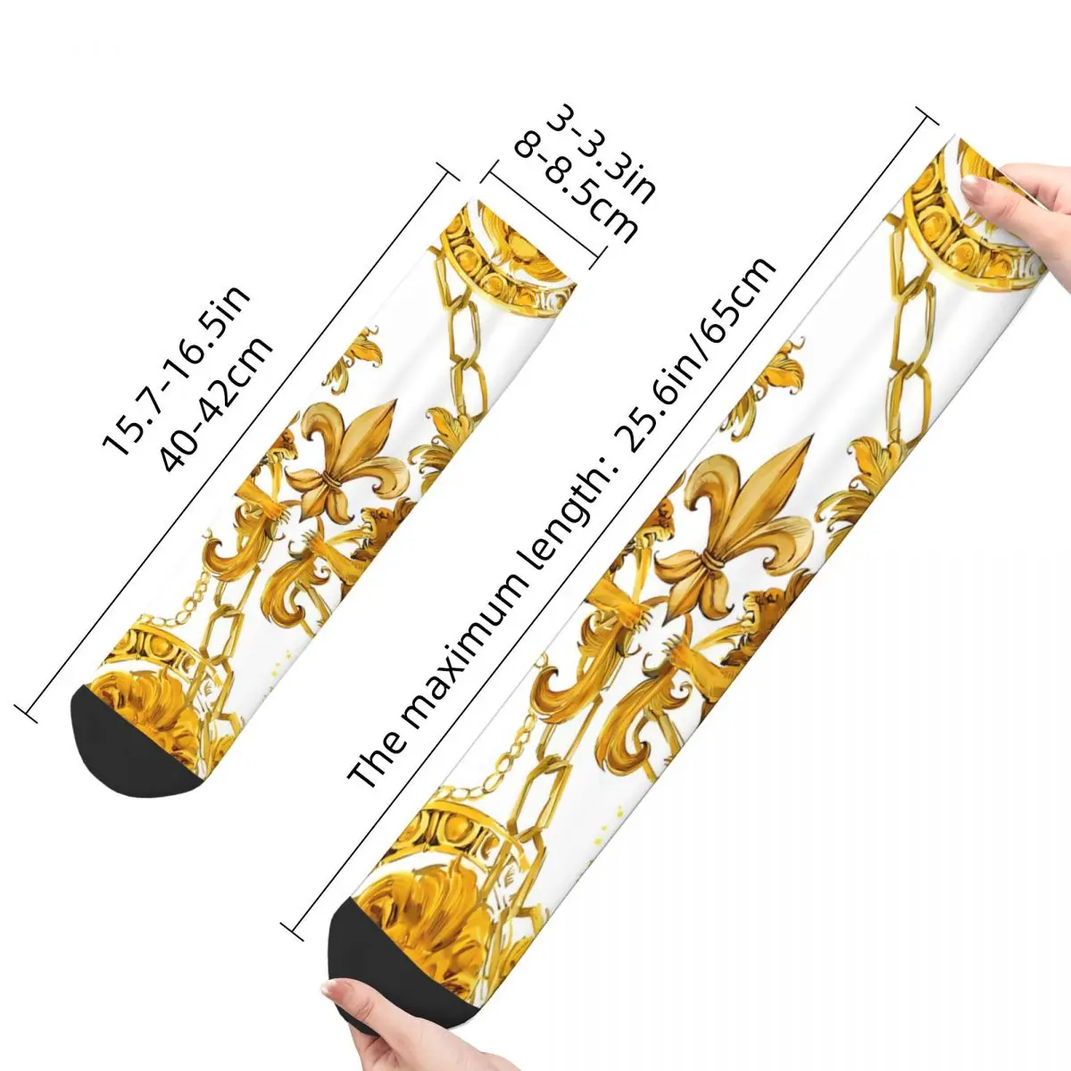 Vintage Luxury Textile Men\'s Socks Golden Lion And Damask Unisex Novelty Seamless Printed Happy Crew Sock Gift