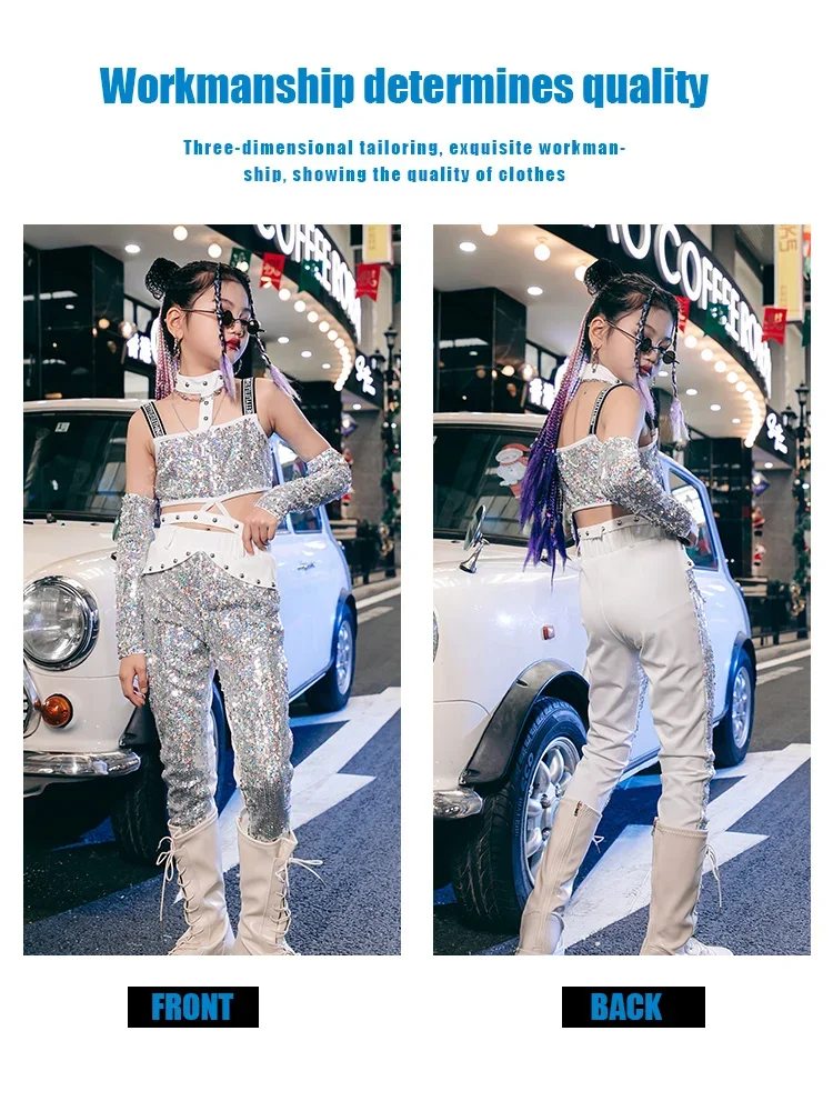 K-Pop Stages Kleidung Weiß Silber Pailletten Kleid Anzug Runway Performance Show Wear Y2K Mädchen Urban Street Dance Jazz Outfits