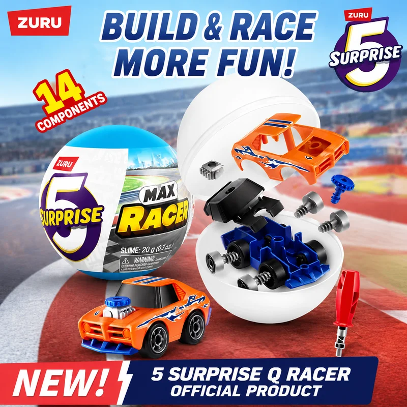 

ZURU 5 Surprise Q Racer Mini Pull-Back Car Blind Box Toy Set Assembly Racing Car Model Surprise Capsule DIY Building Vehicle Boy