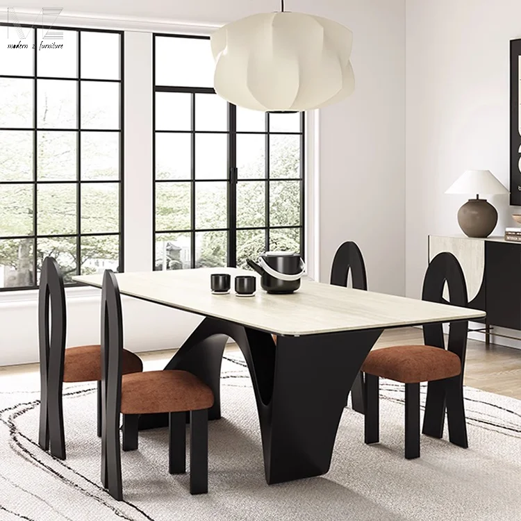 Nordic Modern Luxury Dinning Room Table 4 Seater Luxury Simple High End Sintered Stone Rectangular Marble Top Dining Table