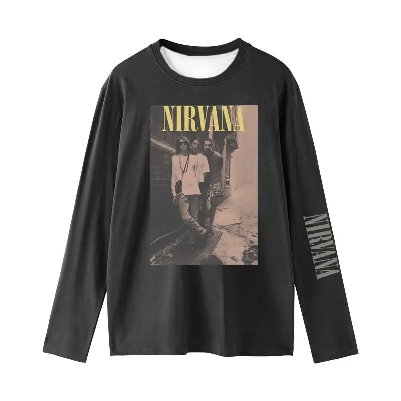 Kaos cetak 3D Nirvana Band rock Loose punk fashion multi-guna lengan panjang untuk musim gugur dan musim dingin
