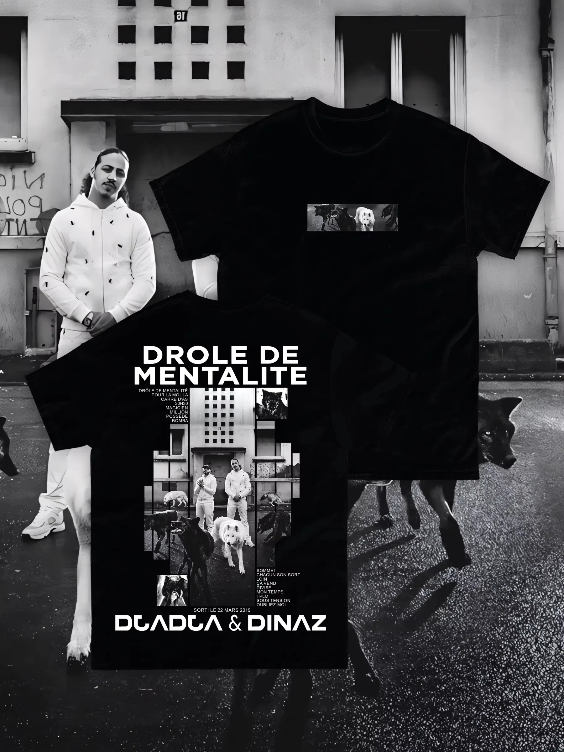 Rapper Djadja & Dinaz Album Grafik T-Shirts Herren Vintage Gothic DROLE DE MENTALITE Shirt Hip Hop Kurzarm Baumwoll-T-Shirt – Detail 2