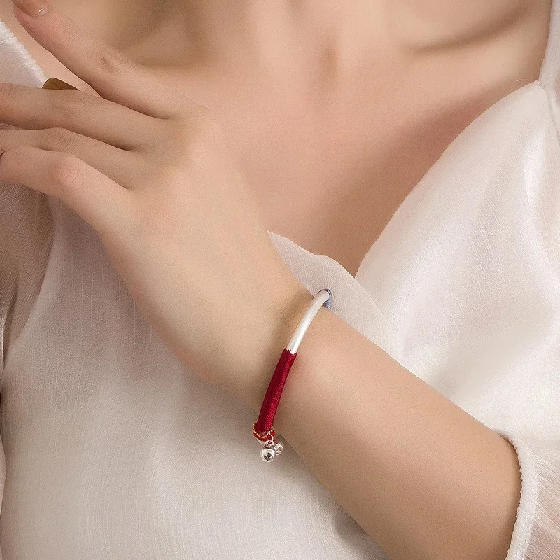 Ethnic Cuff Bracelet Bangles For Women White Copper Bell Charm Hand Accessory Bring Good Luck And Peace Valentine's Day gift