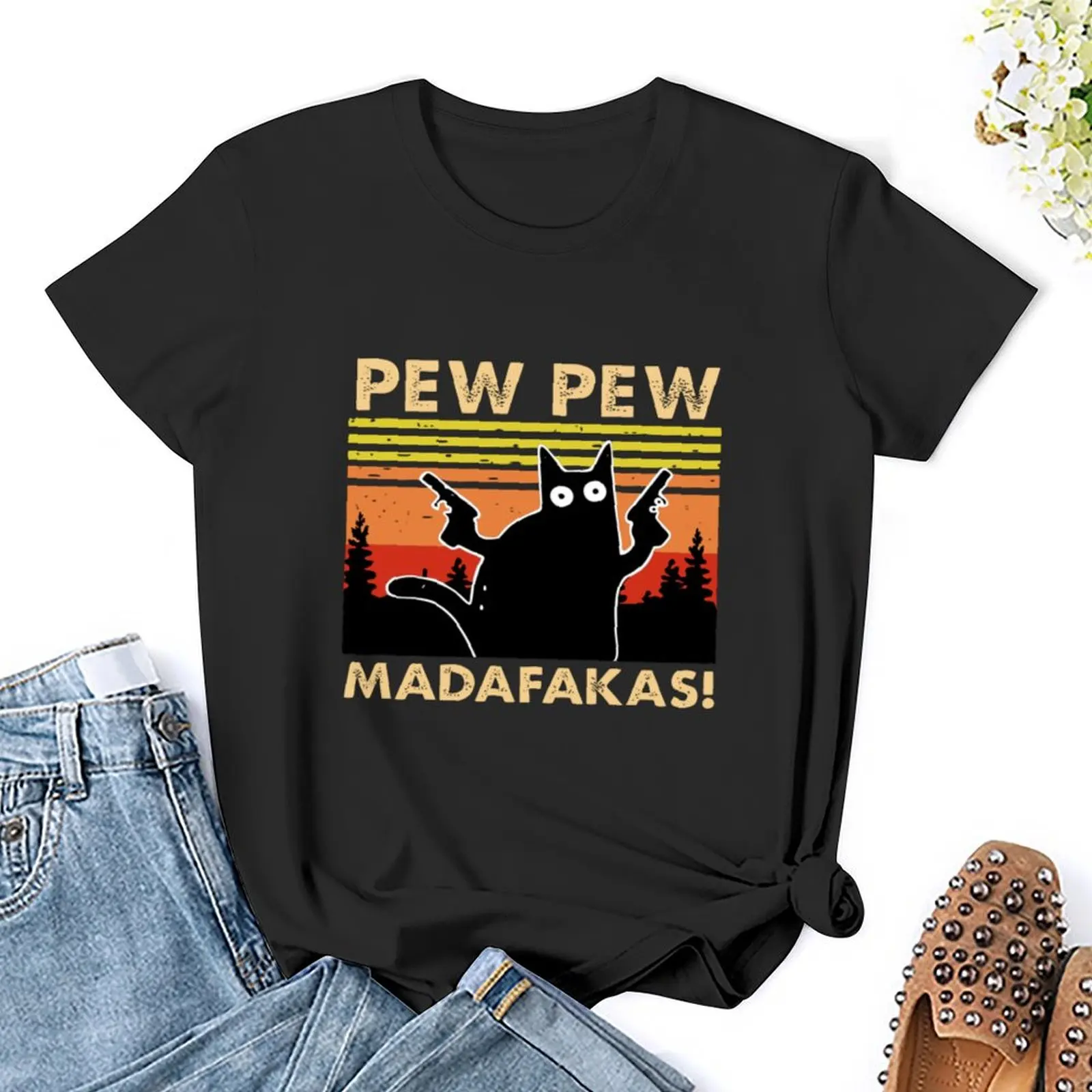 Pew Pew Madafakas T-Shirt Female clothing korean fashion lady clothes oversized workout shirts for Women