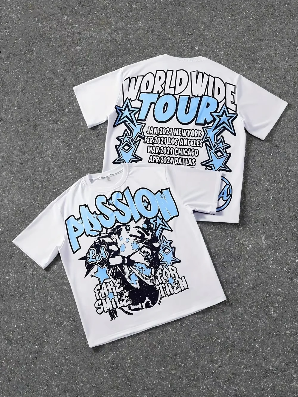 Family Matching T‑Shirt White Worldwide Tour Star Graffiti Graphic Dual‑Side Print Retro Concert Slogan Streetwear Sleeve Tee