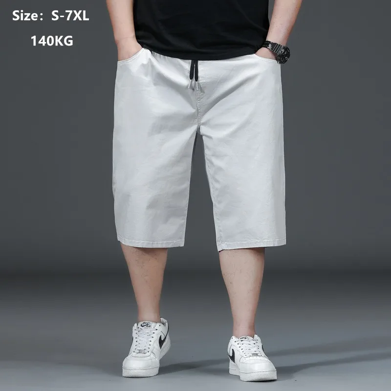 

Casual Shorts Man 140KG Stretched Summer Loose Plus Size 5XL 6XL 7XL Black Knee Length Male Straight Blue Thin Half Trousers