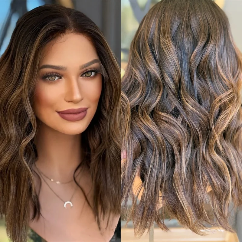 

Синтетический парик с HD-кружевом, короткий волнистый боб, с омбре-оттенками темно-карамельного коричневого цвета, с предварительно вычесанной линией роста волос, реалистичный парик с кружевной передней частью