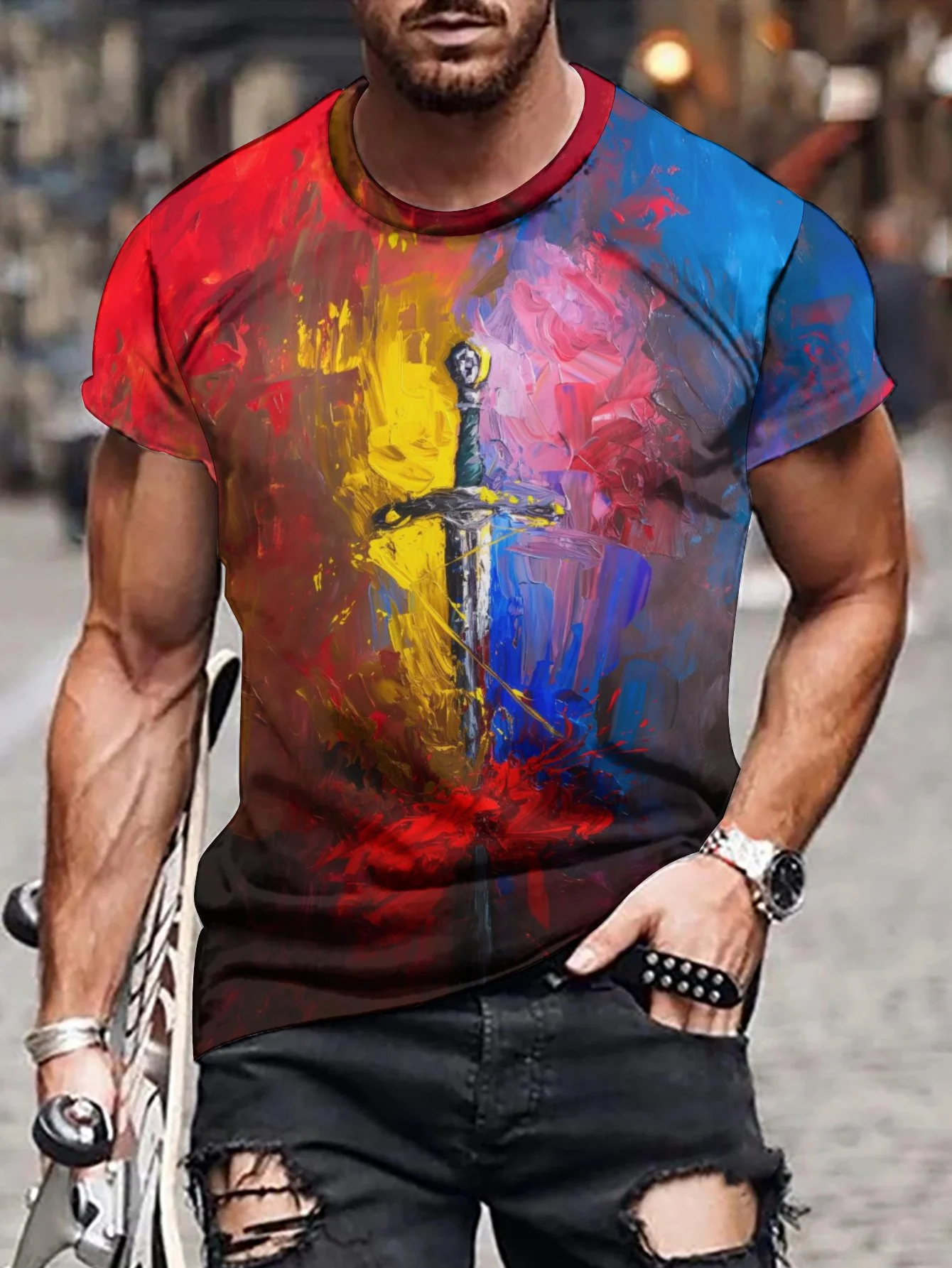 

2024 New Men's 3D Graffiti Fashion Pattern Cool T-shirt, Casual Cool Micro Stretch Breathable T-shirt, Outdoor Summer Men's Wear