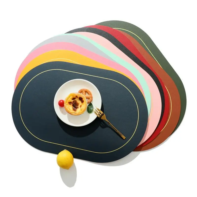 Nordic-Style Oval Placemats Two Color Contrasting Leather Placemats Multi-Functional Waterproof Oil Proof Heat Insulating Pad