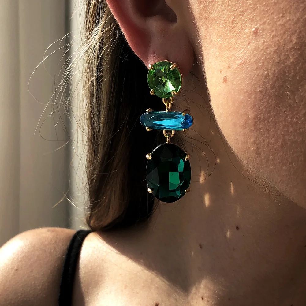 Unique Hyperbole Collision Colors Zircon Pendant Earrings For Women Trendy Crystal Ears Jewelry Girls Gift Party Casual Banquet