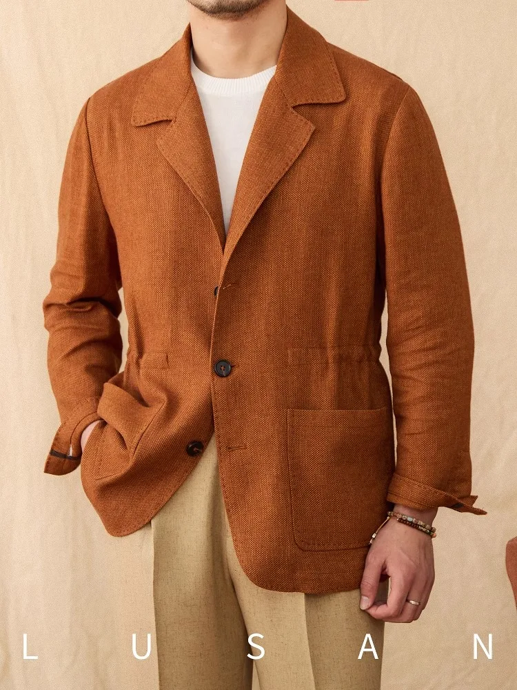 Giacca da uomo in cotone e lino italiano - Abito casual estivo leggero non strutturato con vita stretta