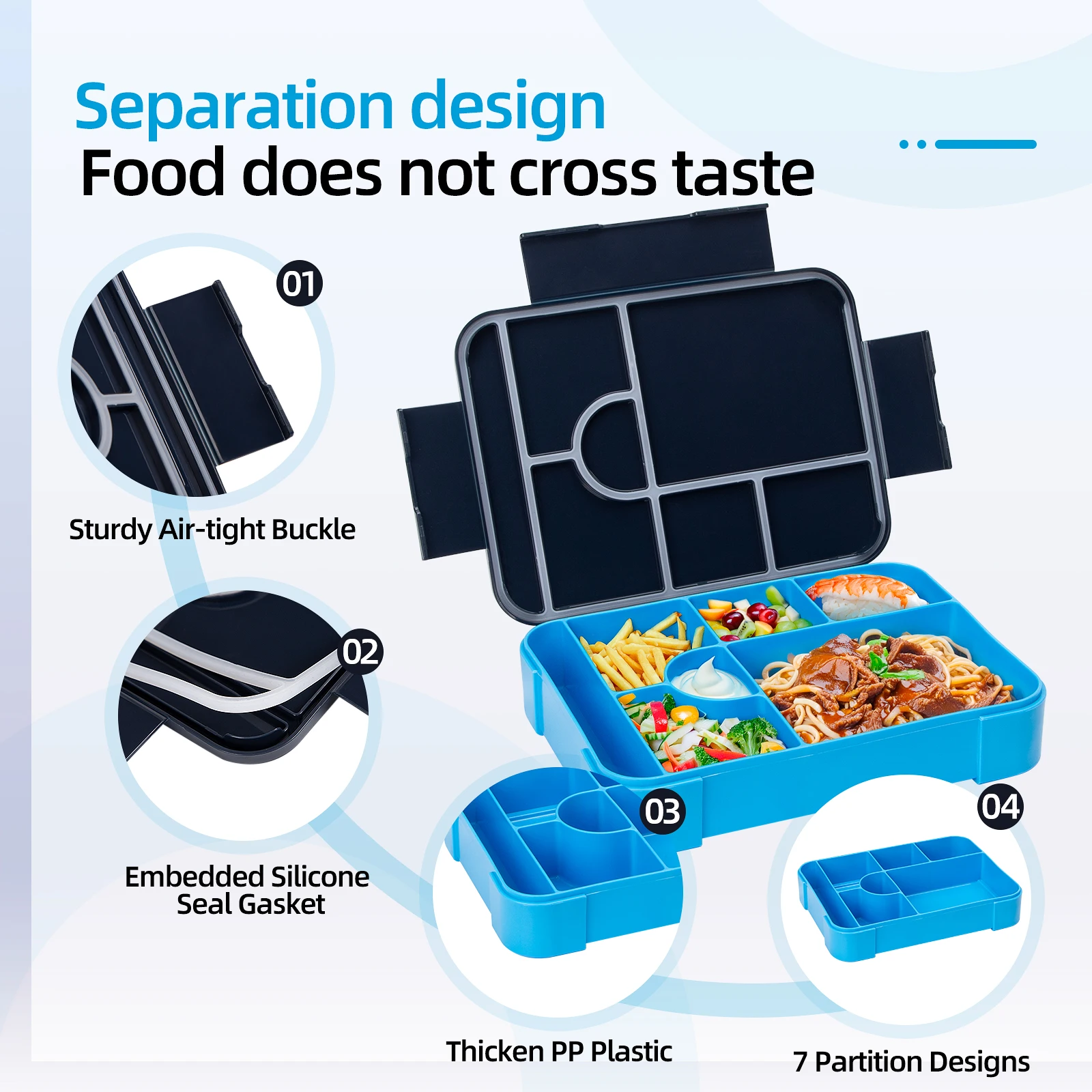 Niedliche Kinder-Lunchbox mit Muster, tragbar, unterteilt, mikrowellengeeignet, auslaufsicherer Lebensmittelbehälter für die Schule und die Küche – Detail 3