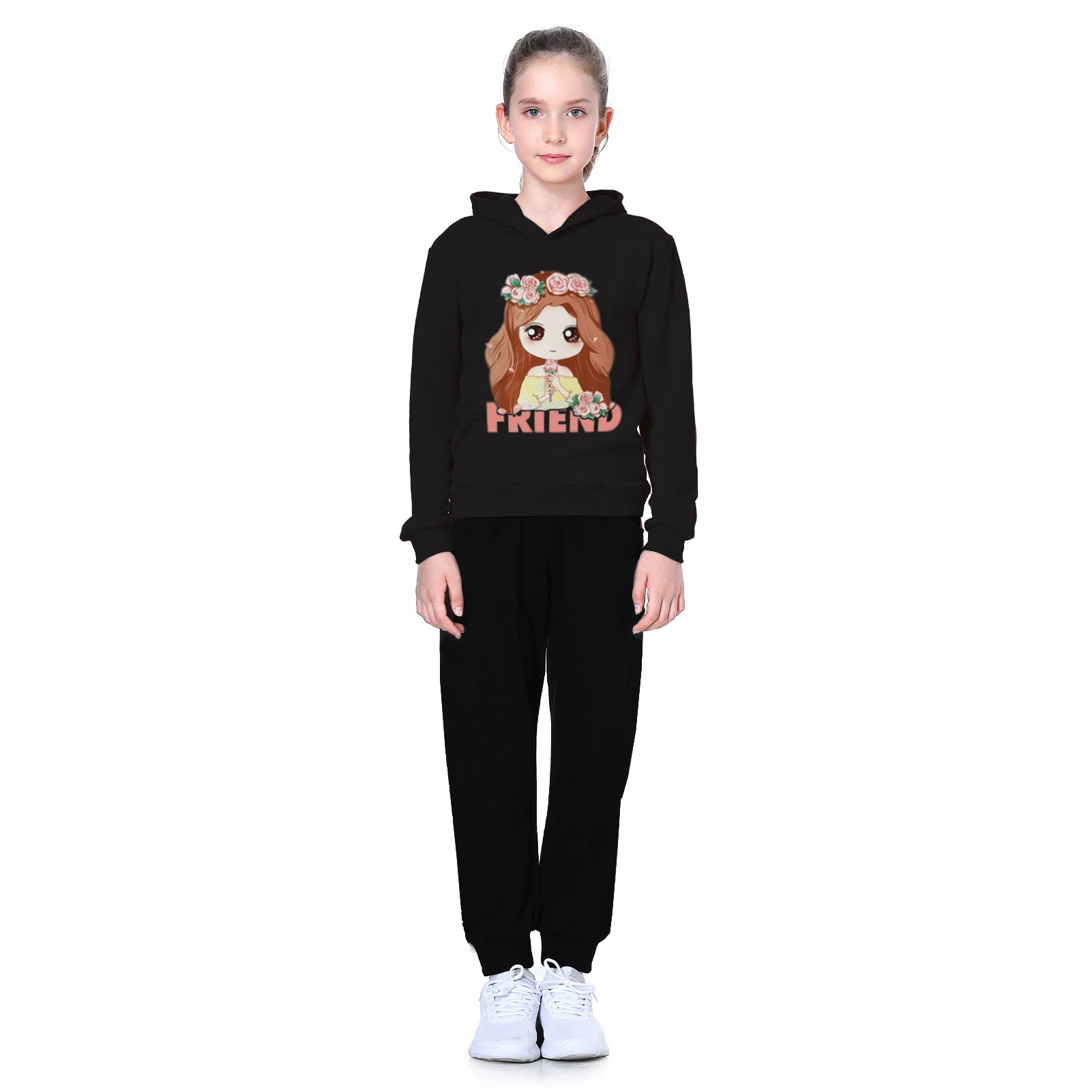 2-Piece Tracksuits,Long Sleeve Cotton Athletic Sweatshirts+Sweatpants Set,Girls Outfits Jogger Hooded Kids Outdoor Sports Wear