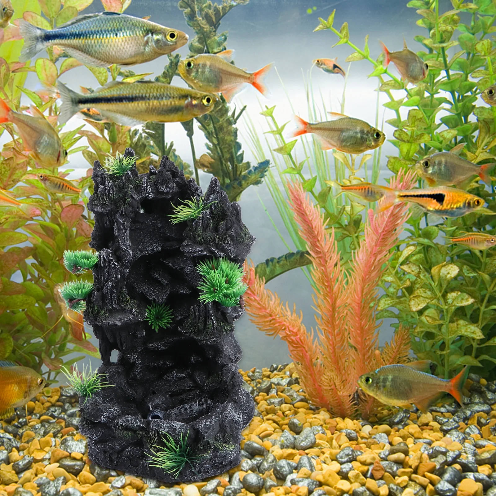 

Fish Tank Landscaping Waterfall Resin Rockery Decoration Creative Aquarium Ornament Durable Nonfade Safe for Fish Bathroom