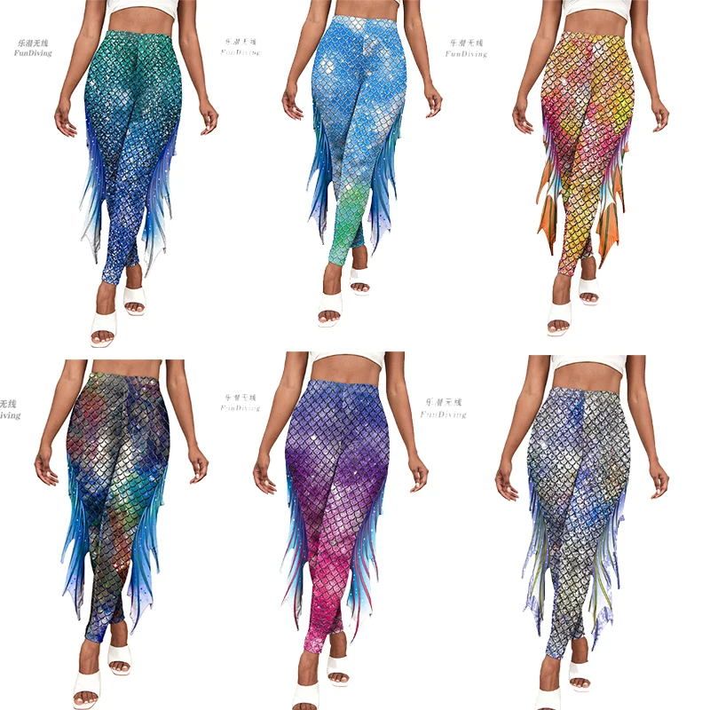 New Original Mermaid Fish Scale Swimming Pants HD Printing Oceanarium Performance Clothing Role Play Belly Dance Mermaid Clothes