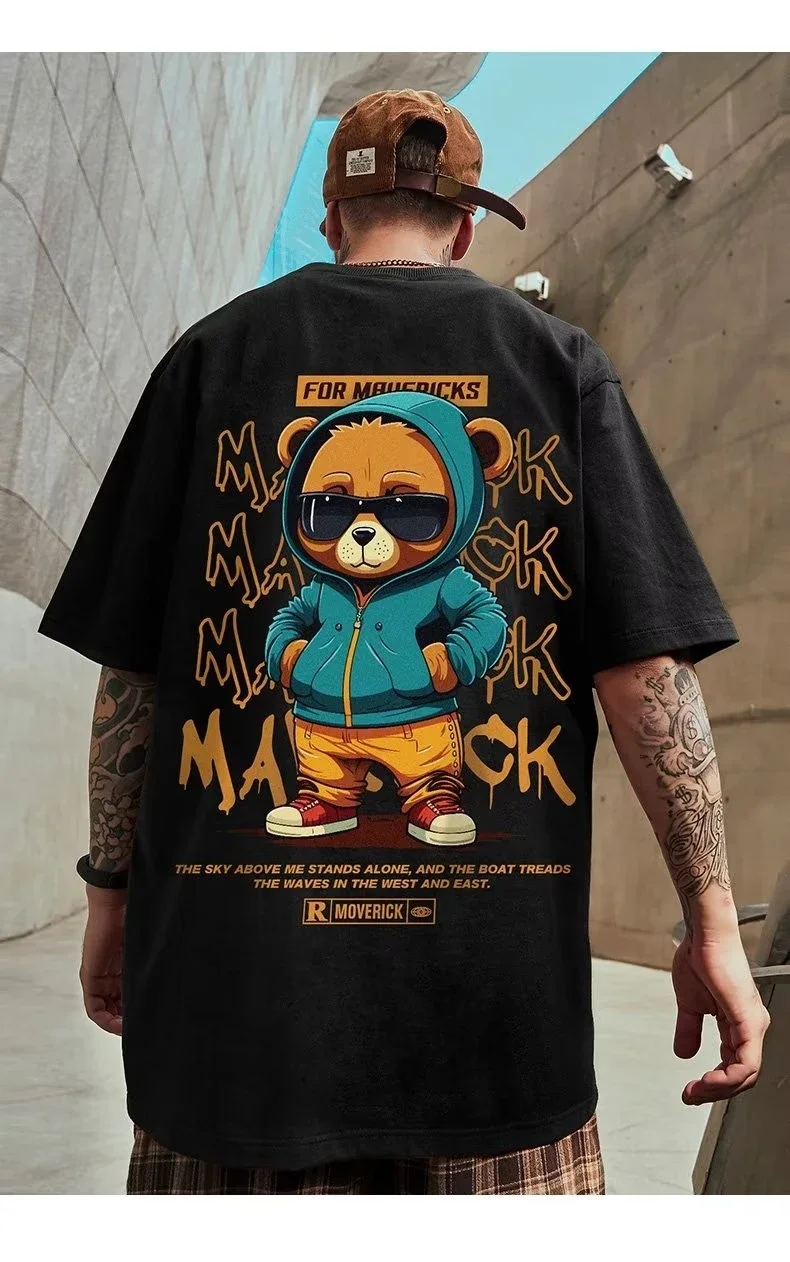 Cool Bear Sunglasses Pattern Printed Men's T Shirt Round Neck Loose Tops Breathable Comfortable Summer Casual Oversized Clothing